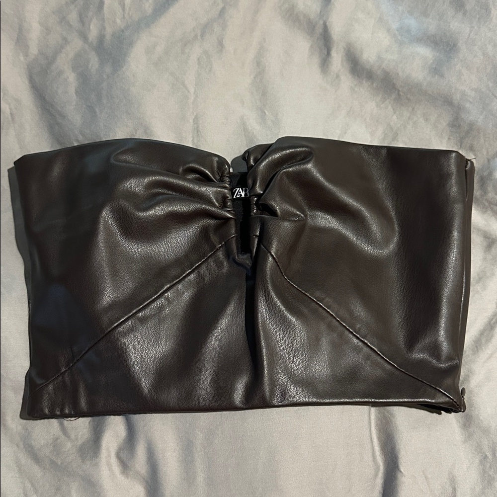 Zara Brown Faux Leather Bandeau Top